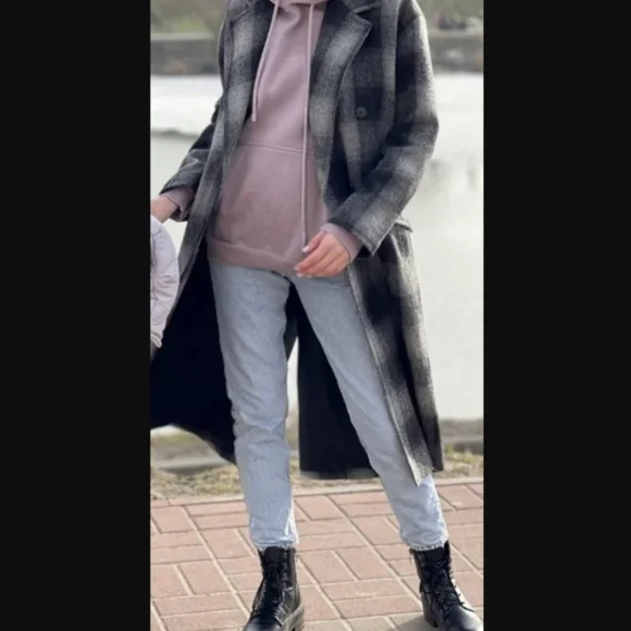 ZARA × Manteco 100% Wool Menswear Grey Black Plaid Long Coat. M NWT Blogger FAVE - Picture 5 of 15